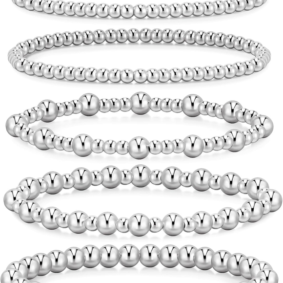 5 Piece Silver beaded Bracelets for Women - Picture 1 of 3